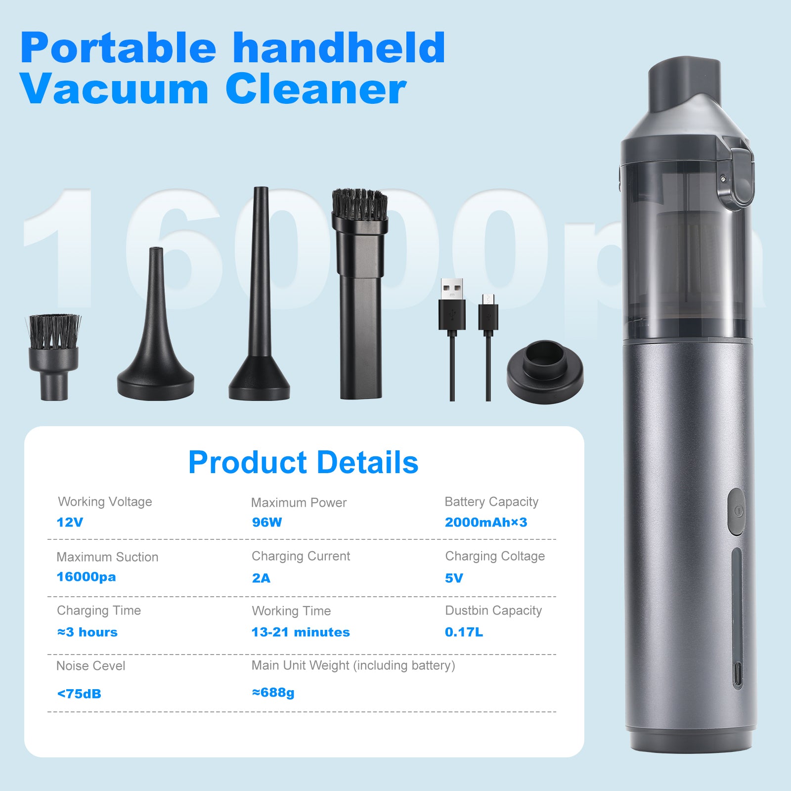 New Dual-Function Car Vacuum Cleaner: High-Powered, Strong Suction for Vehicles & Home Use Portable Blower & Vacuum for Cars