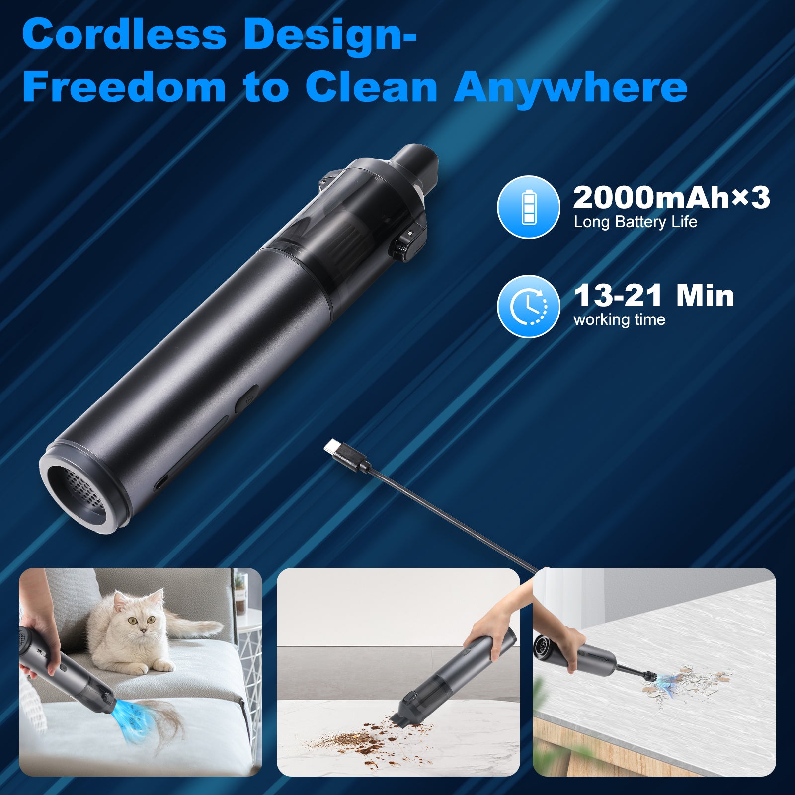 New Dual-Function Car Vacuum Cleaner: High-Powered, Strong Suction for Vehicles & Home Use Portable Blower & Vacuum for Cars