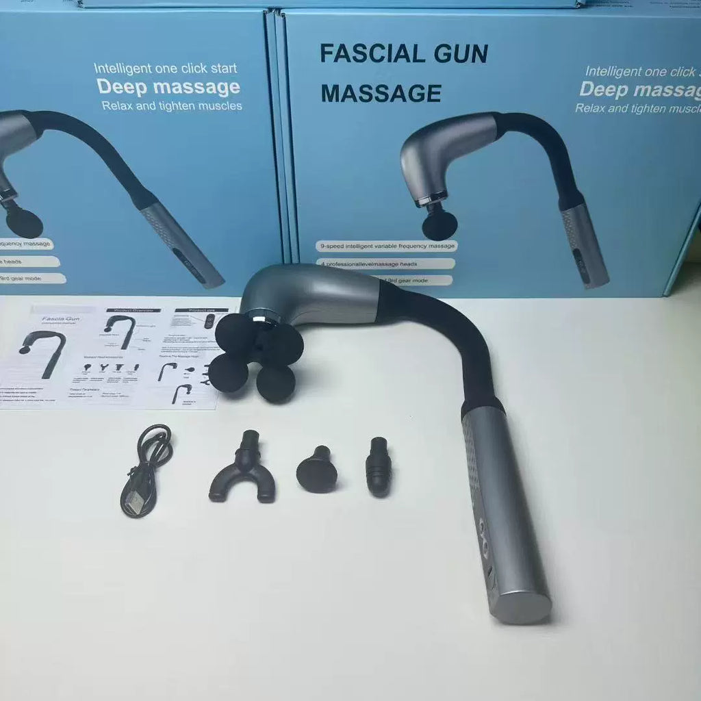 U-Shaped Hook Fascia Gun Electric Massage Silent Muscle Relaxation Fitness Extended Back Hammer LCD Multi-Speed