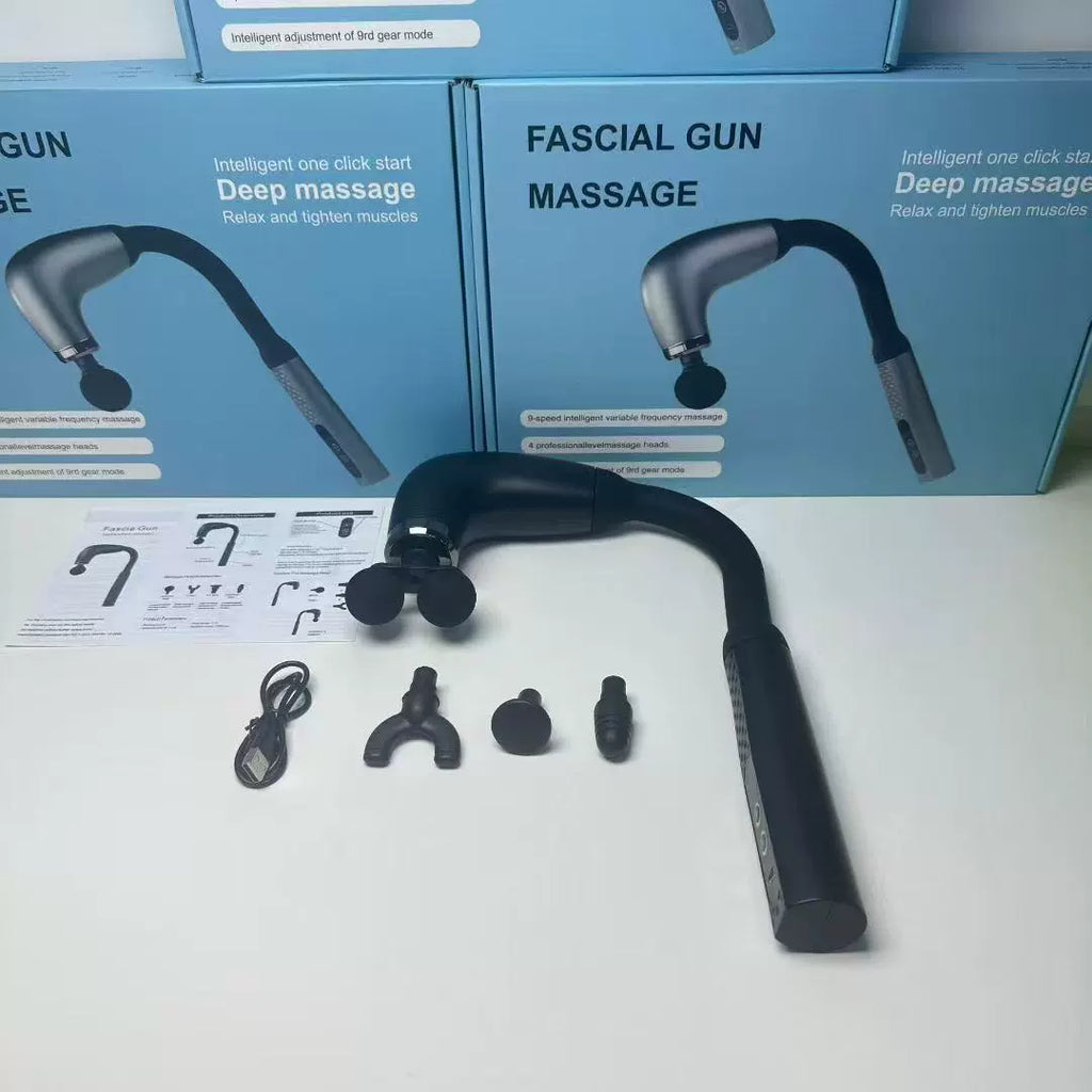 U-Shaped Hook Fascia Gun Electric Massage Silent Muscle Relaxation Fitness Extended Back Hammer LCD Multi-Speed